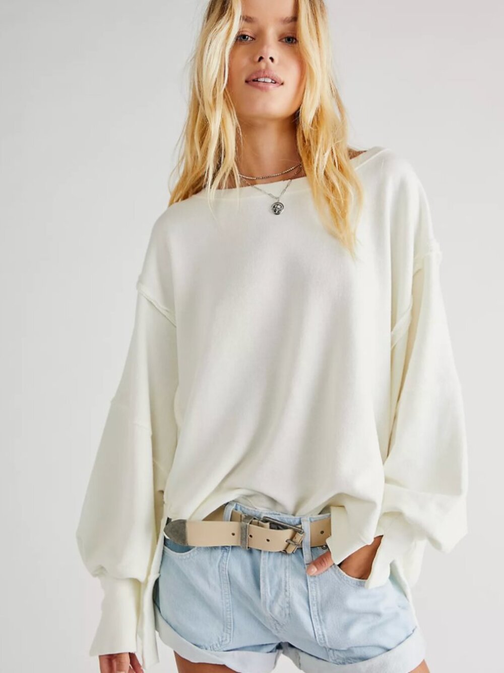 We The Free Free People Camden Sweatshirt in White Oversized